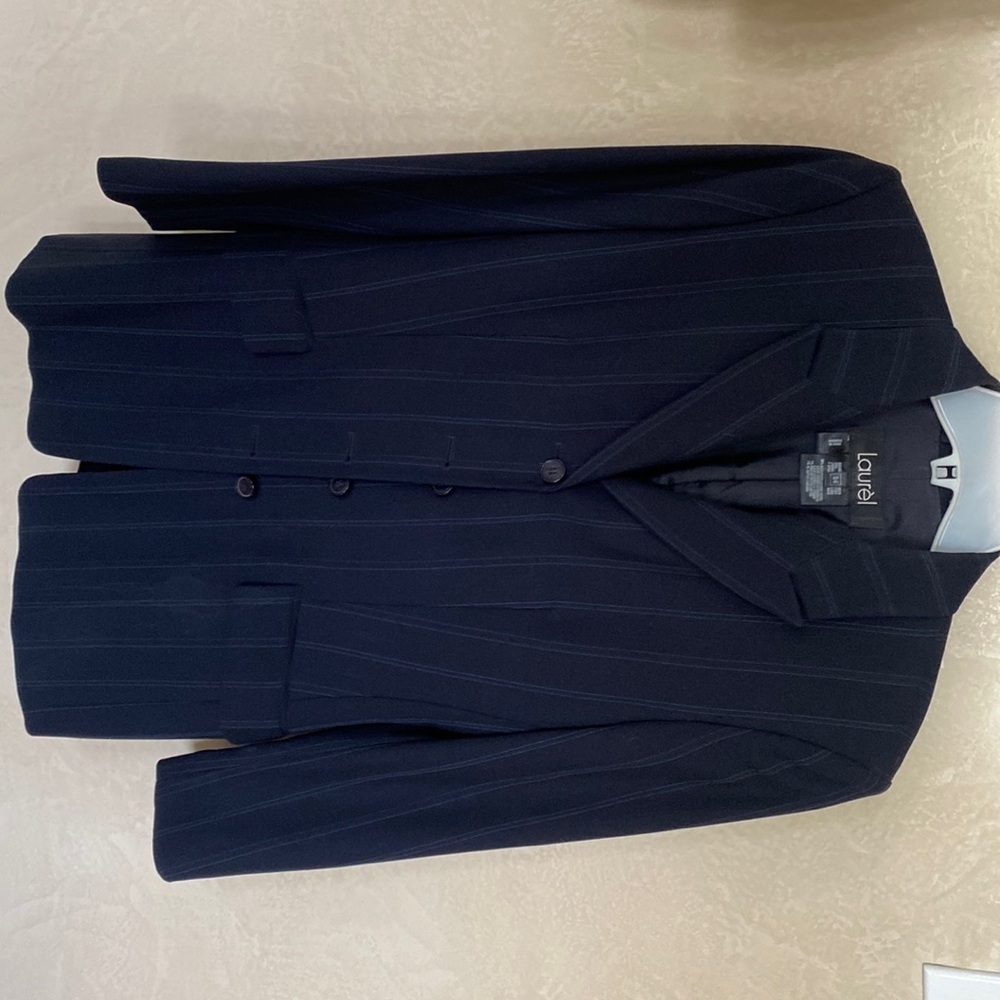 Impeccably cut navy with blue pinstripe blazer